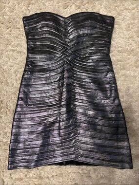 BCBGMaxAzria Iridescent Charcoal Gray Strapless Bandage Dress